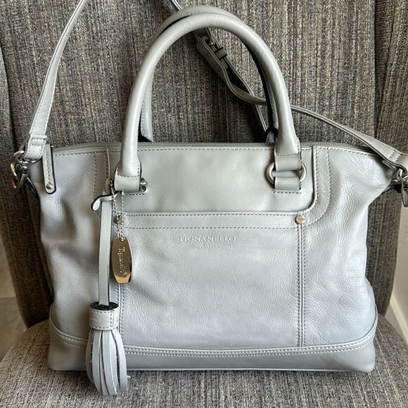 TIGNANELLO Versatile Gray Soft Leather Shoulder Crossbody Handbag Purse Tote Zip - Picture 10 of 16